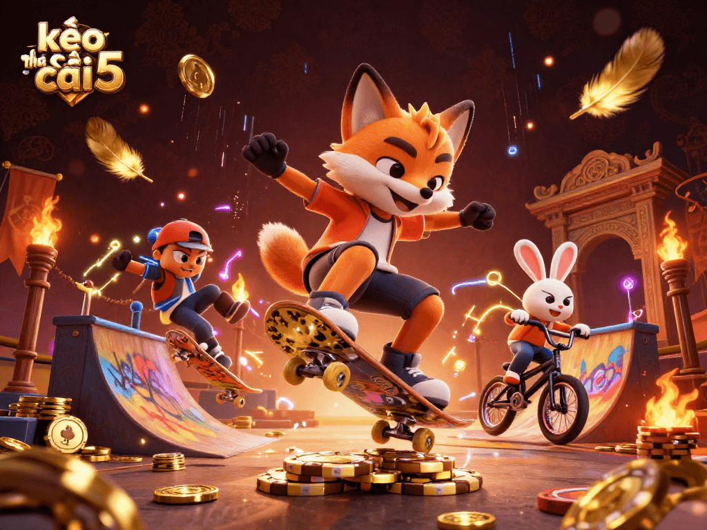 Experience thrilling gameplay at kèo nhà cái 5 with energetic characters and dynamic casino symbols.