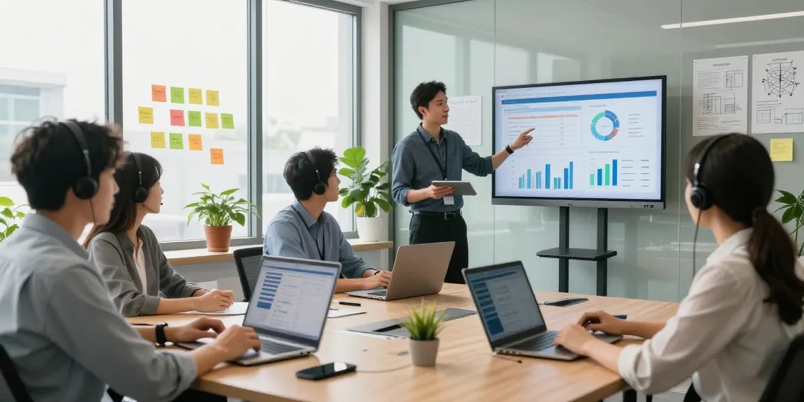 Dynamic team collaboration showcasing small business IT support services in a modern office.