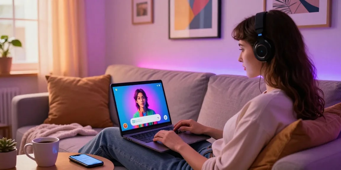 Engaging with AI NSFW chat in a cozy home setting.
