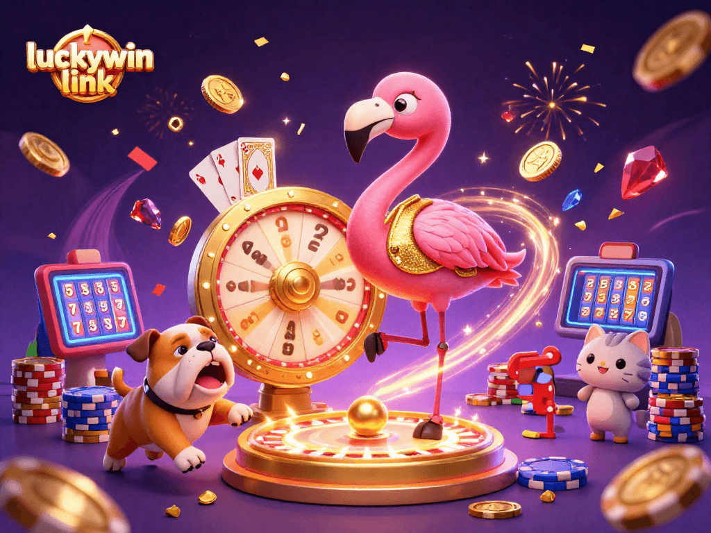 Spin the luckywin link prize wheel with excitement amidst cascading coins and gems