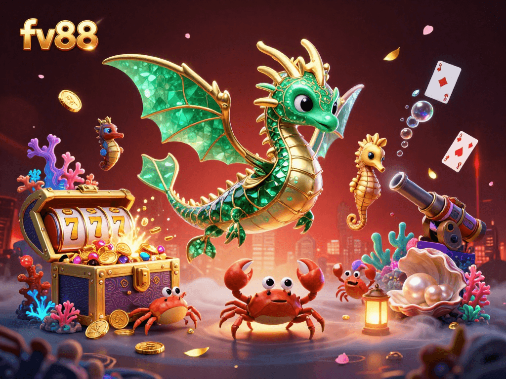 Experience winning jackpots with fv88's captivating gaming adventure featuring vibrant 3D elements.