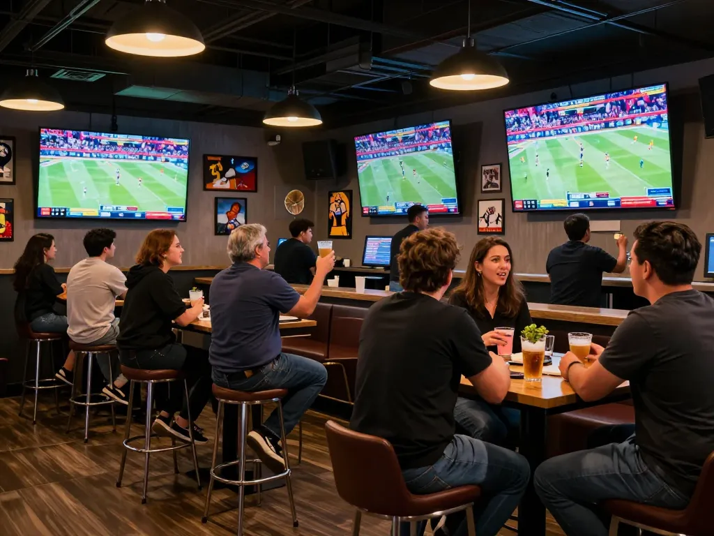 Fans celebrating and betting on live sports at the sun win sports lounge