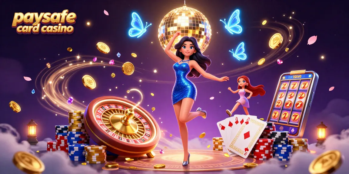 Erleben Sie Aufregung im Paysafe Card Casino mit einer glamourösen Tänzerin zwischen faszinierenden Casino-Elementen.