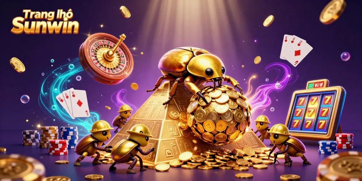 Engage with Trang chủ Sunwin as golden beetles roll coins in a vibrant casino scene.