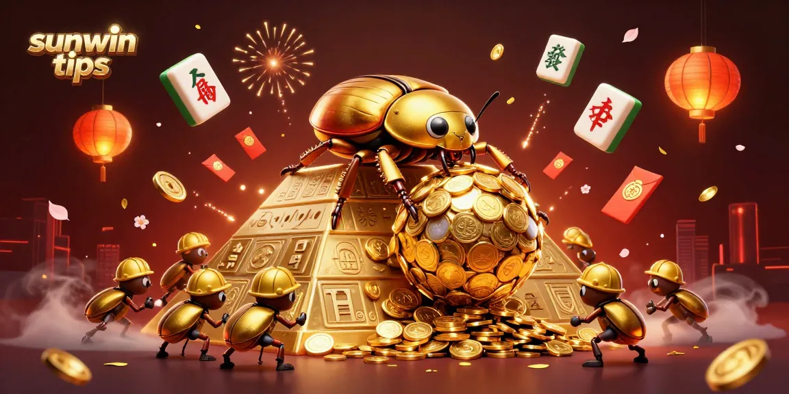 Experience sunwin tips with a dynamic scene of golden beetles and casino elements in vivid detail.