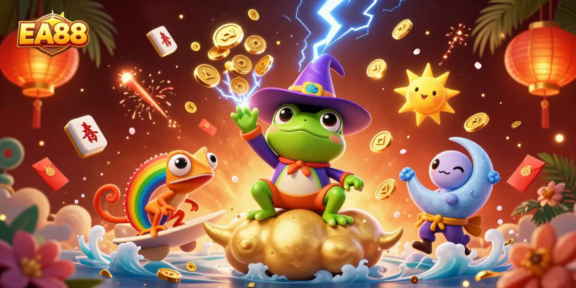 Win big with EA88 as the weather wizard frog summons golden coins and gaming excitement!