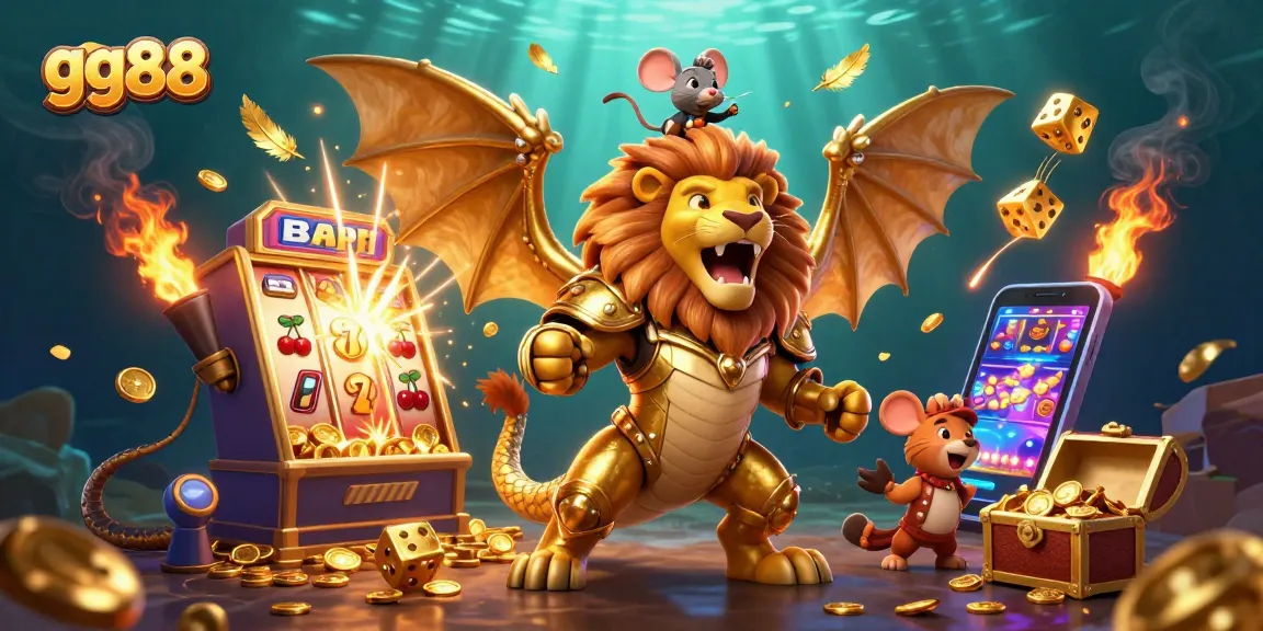 Experience thrilling jackpots with gg88 in a vibrant 3D casino scene filled with game elements.