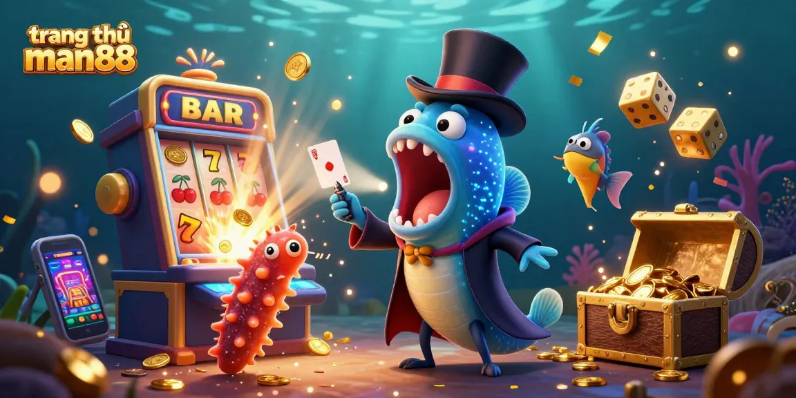 Experience the excitement of trang chủ man88 with this vibrant casino illustration showcasing a magical underwater scene.