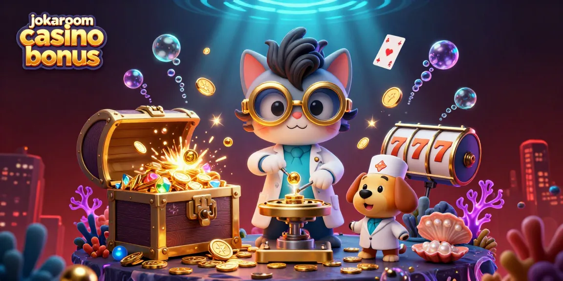 Engage with fun adventures at jokaroom casino bonus featuring a whimsical cat scientist and golden treasures.