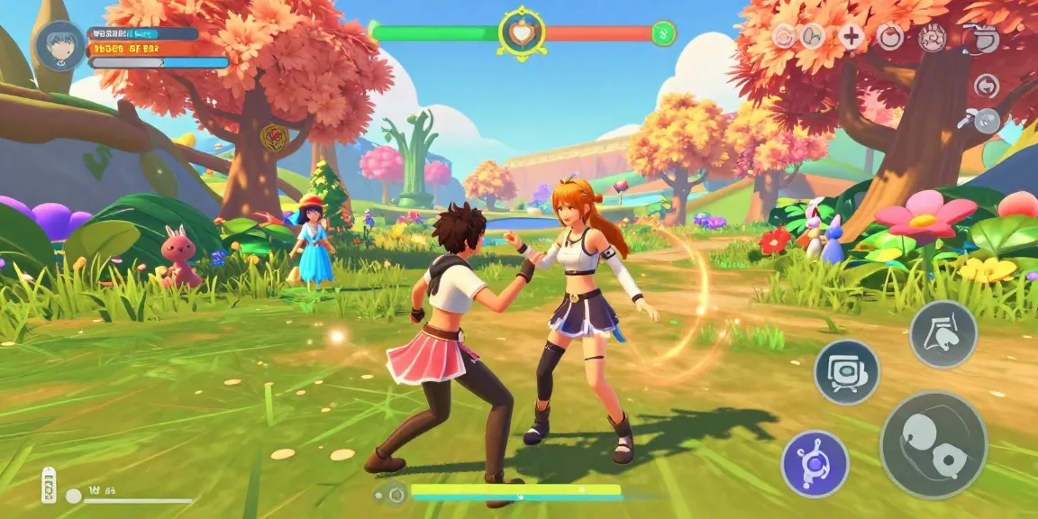 Engaging ecchi simulator game scene with characters interacting in a vibrant fantasy setting.