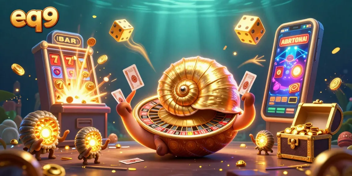 Experience thrilling gameplay at EQ9 with a giant nautilus roulette wheel and exciting casino symbols.