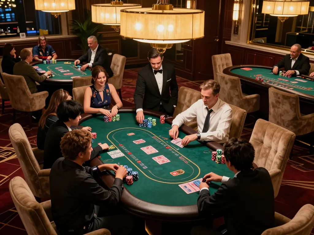 Kuwin VIP players engaged at an exclusive poker table showcasing high-stakes gameplay action.