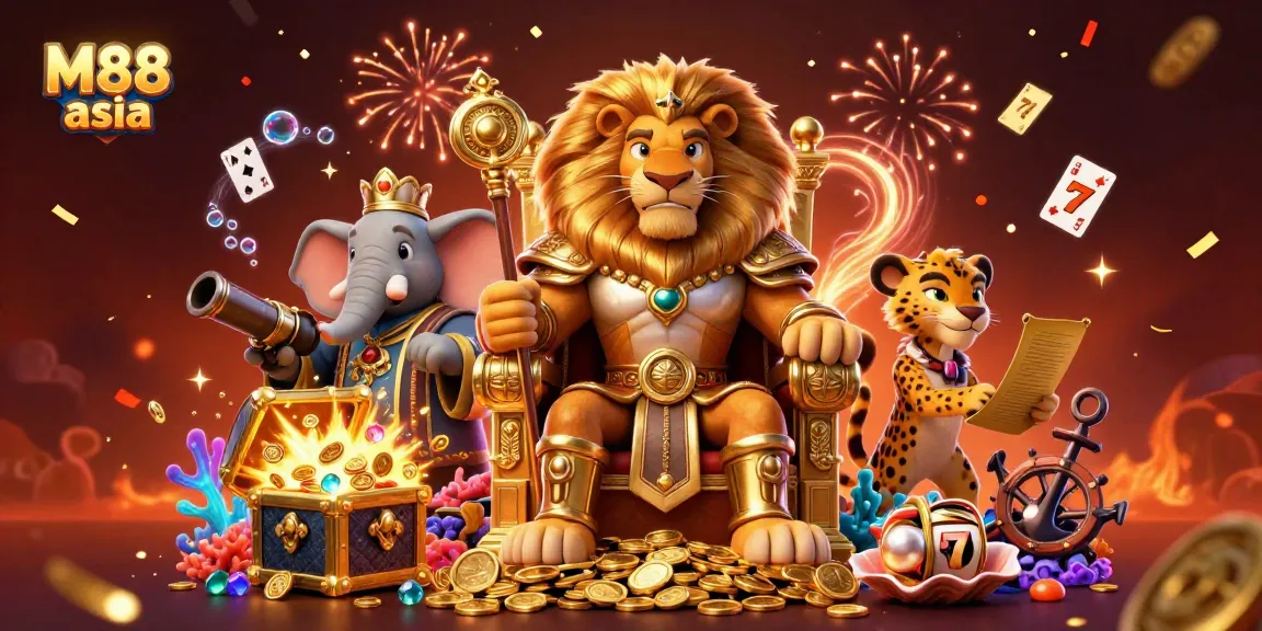 Experience thrilling action with M88 asia's vibrant online casino games and characters in a dynamic scene.