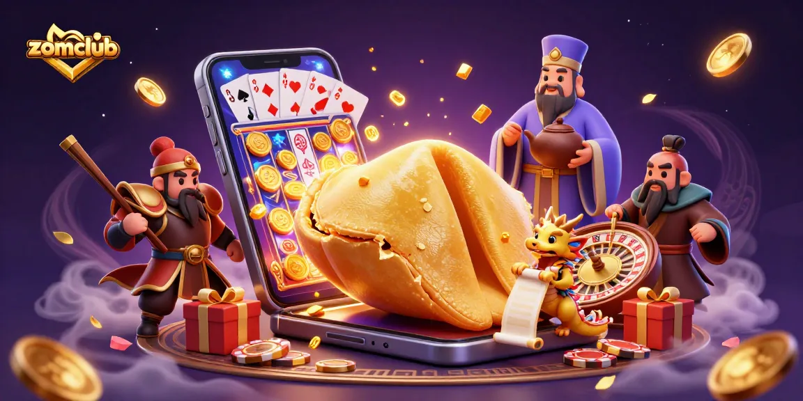 Win big at zomclub with an enchanting scene of fortune cookies and a wise dragon in a vibrant casino setting!