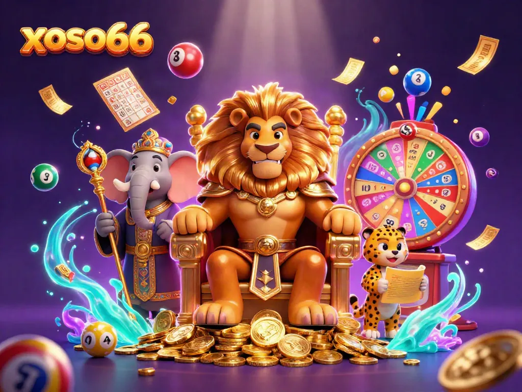 Experience the excitement of xoso66 with vibrant lottery games and enchanting characters in a dazzling casino scene.