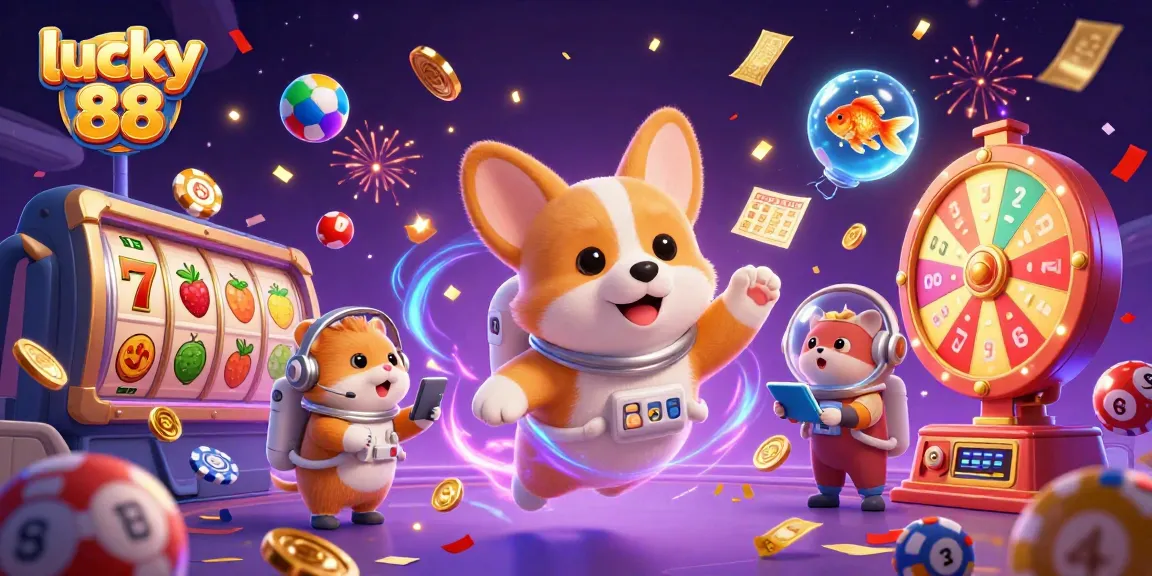 Win with lucky 88 in this vibrant casino scene featuring thrilling game elements and dynamic characters.