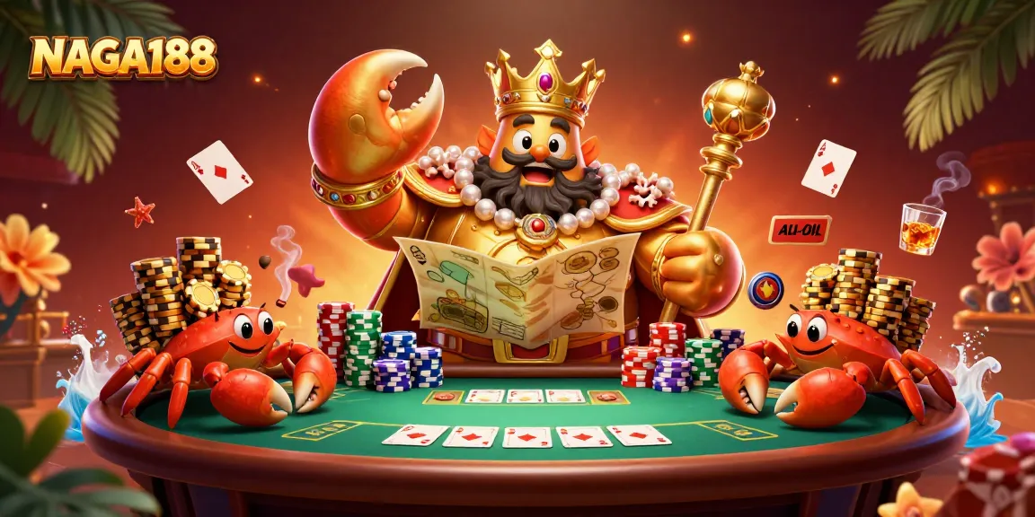 Taruhan seru di NAGA188 dengan keceriaan kecerahan chip emas dan karakter lucu.