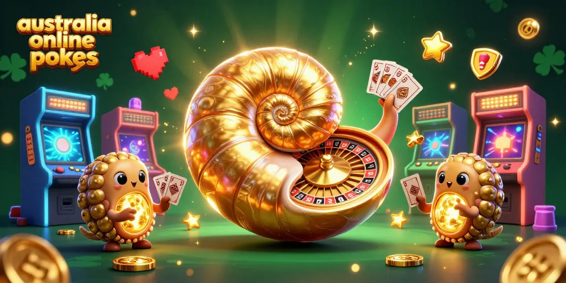 Engage with top australia online pokies through vibrant 3D casino-themed illustration with nautilus and glowing game elements.