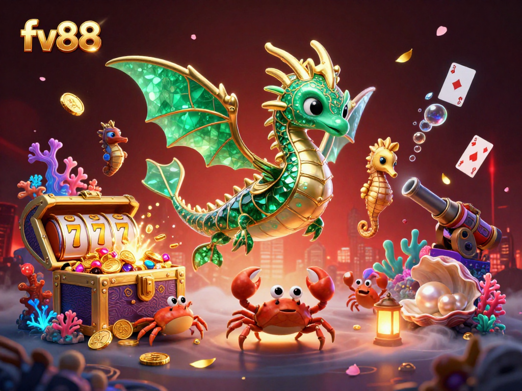 Experience winning jackpots with fv88's captivating gaming adventure featuring vibrant 3D elements.