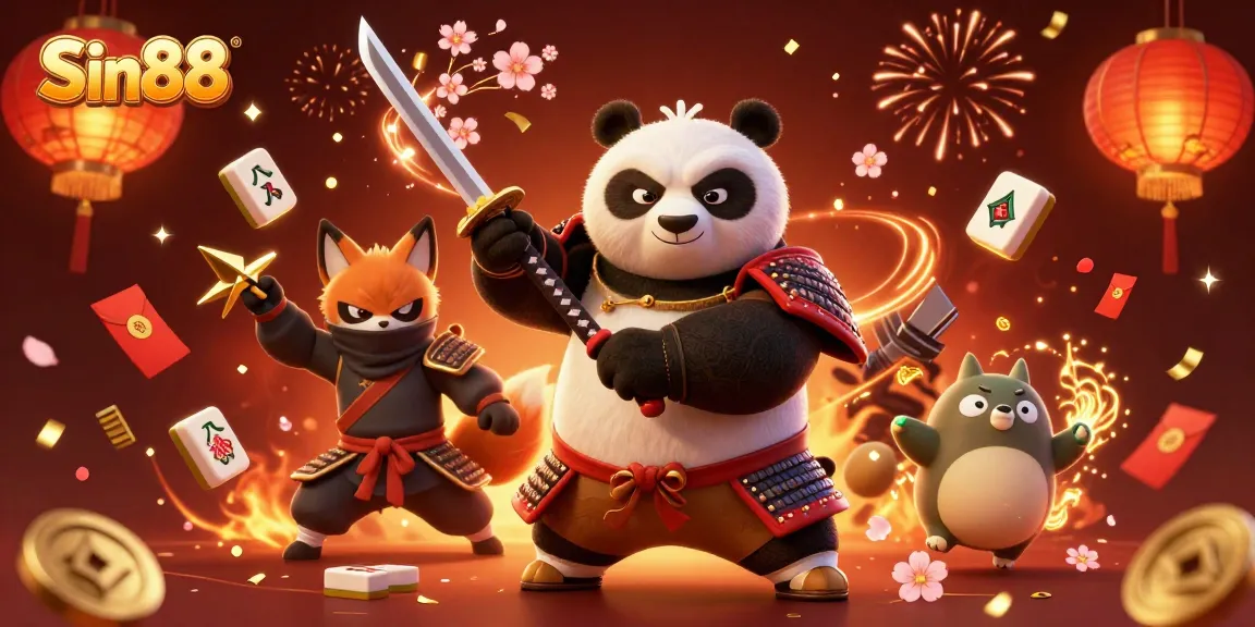 Experience thrilling action with Sin88 as a cartoon samurai panda and fox ninja take center stage.